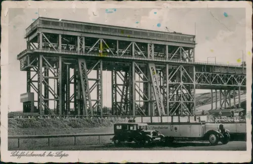 Ansichtskarte Niederfinow Schiffshebewerk Bus und Auto 1936
