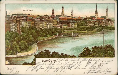 Ansichtskarte Litho AK Hamburg Alster 1902   gel. Ankunftsstempel Budapest