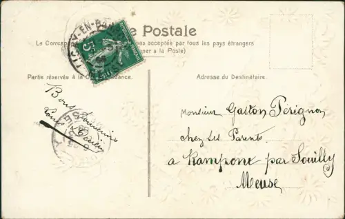 Künstlerkarte Amitie Freundschaft Urkunde Gold 1908 Goldprägung