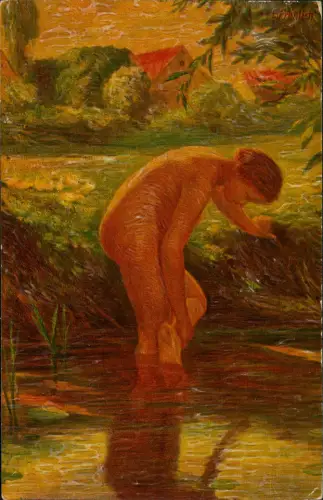 Ansichtskarte  Ländliches Morgenbad Künstlerkarte Erotik 1912
