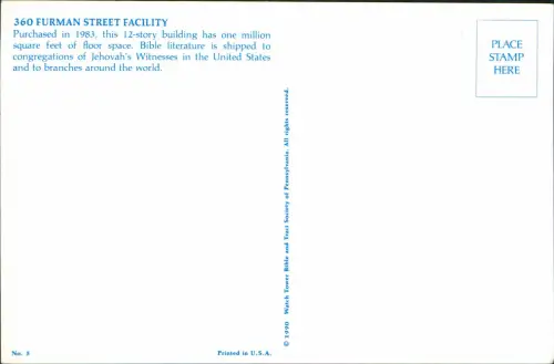 Postcard New York City FURMAN STREET FACILITY 1983