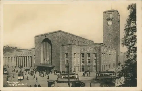 Ansichtskarte Stuttgart Hauptbahnhof Straßenbahn - Fotokarte 1930