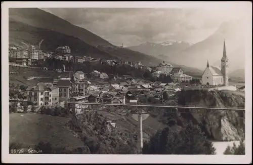 Ansichtskarte Schuls Scuol Ortsansicht, Brücke, Ortspanorama 1924
