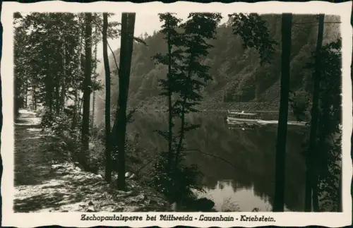 Ansichtskarte Lauenhain-Mittweida Zschopautalsperre Boot im Kanal 1930