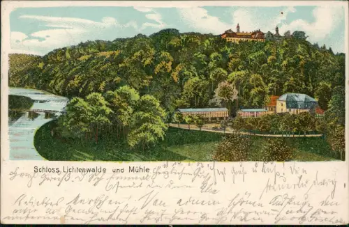 Litho AK Lichtenwalde-Niederwiesa Schloß Lichtenwalde Mühle 1909