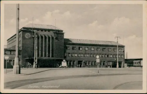Ansichtskarte Zwickau Straßenpartie am Hauptbahnhof 1954