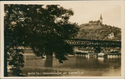 Postcard Aussig Ústí nad Labem Ferdinandshöhe Brücke Dampfer 1930
