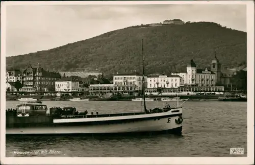 Ansichtskarte Königswinter Stadt Hotels und Autofähre 1952