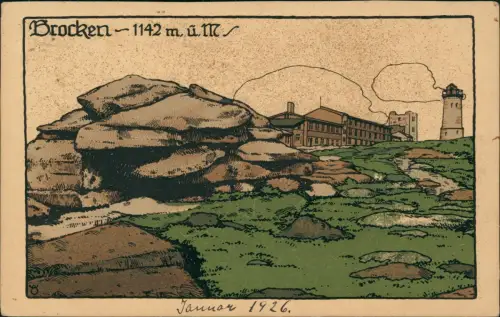 Ansichtskarte Ilsenburg (Harz) Brocken Steinzeichnug Steindruck 1924