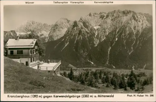 Kranzberg Kranzberghaus gegen Karwendelgebirge und Mittenwald 1940
