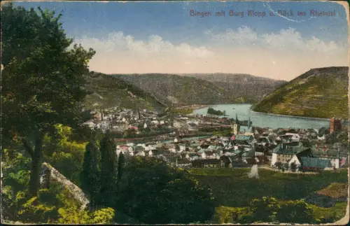 Bingen am Rhein Umlandansicht mit Burg Klopp Blick ins Rheintal 1919