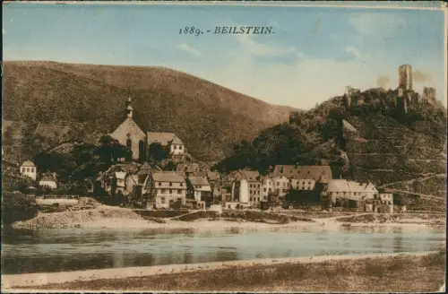 Ansichtskarte Beilstein (Mosel) Stadtteilansicht, Fluss Partie 1929
