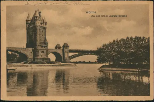 Ansichtskarte Worms Partie an der Ernst-Ludwig-Brücke 1919
