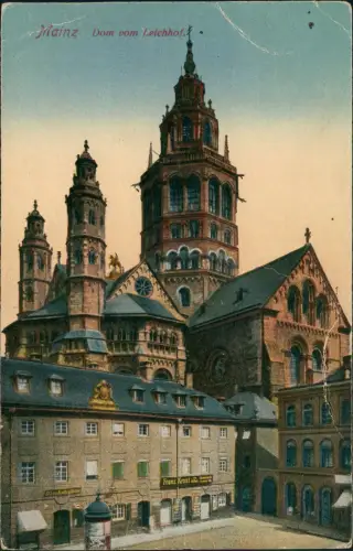 Ansichtskarte Mainz Dom vom Leichhof gesehen 1917