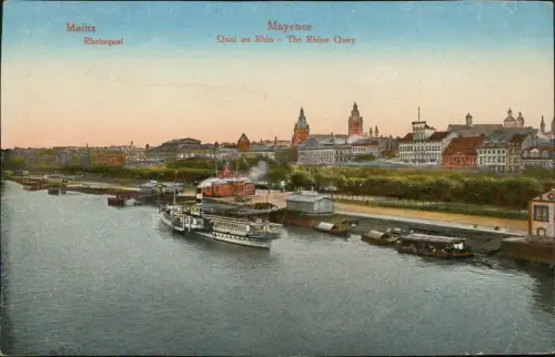 Mainz Schiff-Anlegestelle am Rhein Quai au Rhin Mayence Rhine Quay 1910