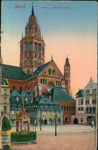 Ansichtskarte Mainz Dom und Marktbrunnen 1926