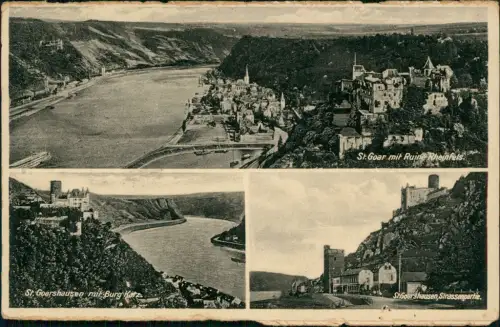 Sankt Goar Mehrbild-AK Rhein-Ansichten mit St. Goarshausen mit Burg 1930