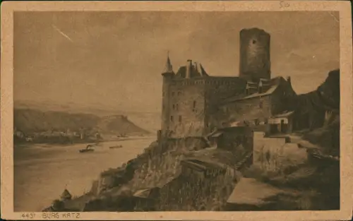 Ansichtskarte St. Goarshausen Burg Katz am Rhein, River Rhine Castle 1910