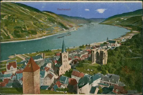 Ansichtskarte Bacharach Panorama-Ansicht Blick zum Rhein 1922