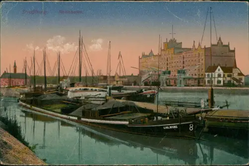 CPA Straßburg Strasbourg Hafen Rheinhafen mit Frachtschiffen 1919