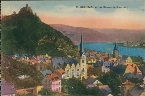 Braubach Panorama-Ansicht BRAUBACH et les Ruines du Marxburg 1910