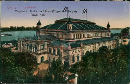 Ansichtskarte Mainz Stadthalle Mayence Halle de Fêtes (Foyer of Soldat) 1920