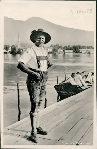 Ansichtskarte Egern-Rottach-Egern Mann in Tracht Bootspartie 1938
