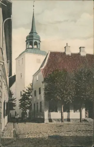 Postcard Ærøskøbing Straßenszene Kirche 1918 Danmark