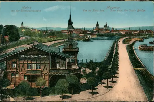 Ansichtskarte Mainz Haus - Ruderverein - Brücke, Stadt 1921