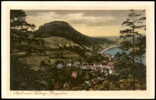 Königstein (Sächsische Schweiz) Fernblick auf Stadt und Festung 1926