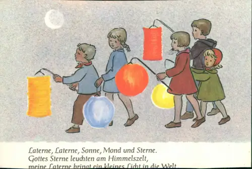 Ansichtskarte  Kinder Künstlerkarte Laternen Lied 1970