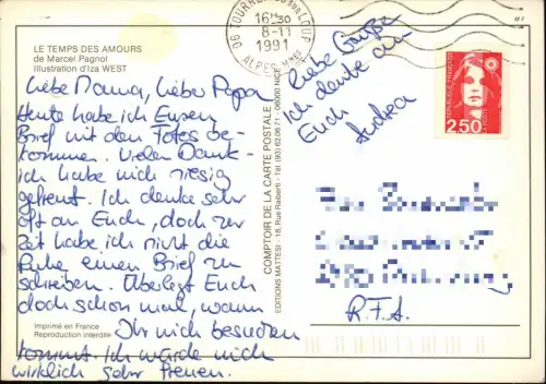 Künstlerkarte (Frankreich) LE TEMPS DES AMOURS de Marcel Pagnol 1991