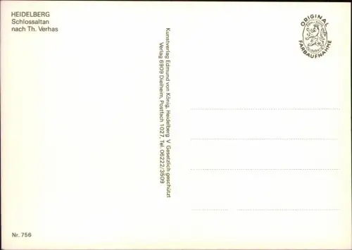Heidelberg HEIDELBERGER Schlossaltan nach Th. Verhas (Künstlerkarte) 1980