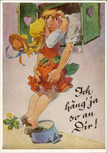 Ansichtskarte  Scherzkarte "Ich häng' jaso anDir!" 1965