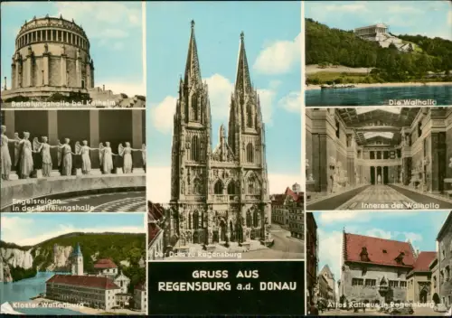 Regensburg Mehrbildkarte Ortsansichten u.a. Befreiungshalle Kelheim uvm. 1967