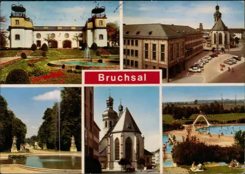 Ansichtskarte Bruchsal Mehrbildkarte mit 5 Ortsansichten u.a. Freibad 1978