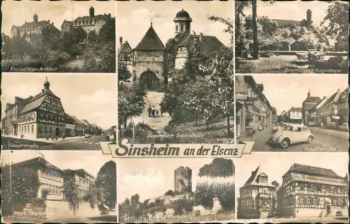 Sinsheim Mehrbildkarte mit Ort Hauptstraße Kreispflege-Anstalt uvm. 1969/1968
