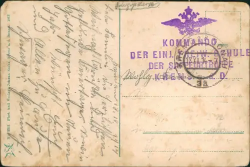 Ansichtskarte Krems (Donau) Panorama 1913  seltener Kommando Feldpost-Stempel