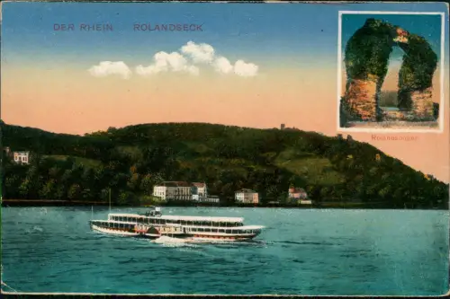 Rolandseck-Remagen Panorama-Ansicht mit Rhein Dampfer Schiff 1920