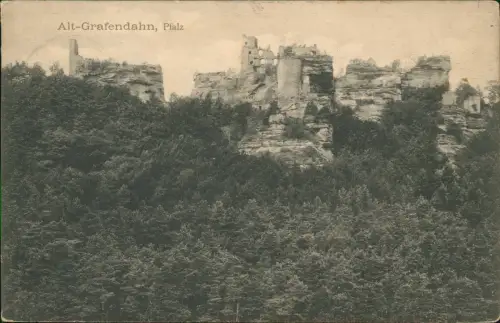Ansichtskarte Dahn Alt-Grafendahn, Pfalz 1907  gel  mit Stempel DAHN nach Paris