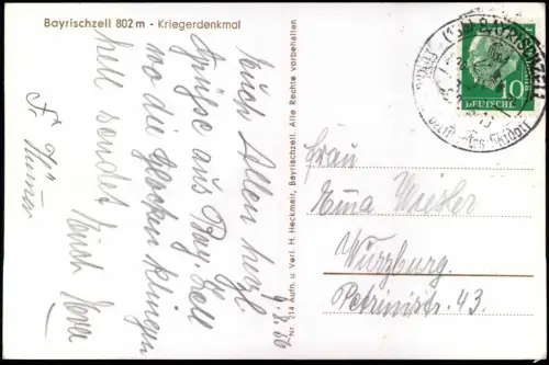 Ansichtskarte Bayrischzell Partie am Kriegerdenkmal 1956