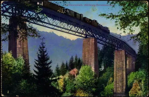 Breitnau Schwarzwald Höllsteig Ravennabrücke mit Eisenbahn 1910