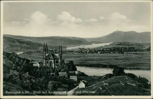 Remagen Panorama-Ansicht Blick auf Apollinariskirche und Rheintal 1940