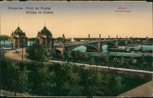 Ansichtskarte Mainz Rheinbrücke Straßenbrücke Mayence Pont de Kastel 1927