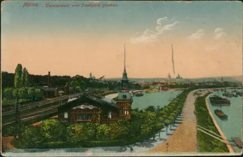 Ansichtskarte Mainz Panorama-Ansicht Totalansicht vom Stadtpark gesehen 1919
