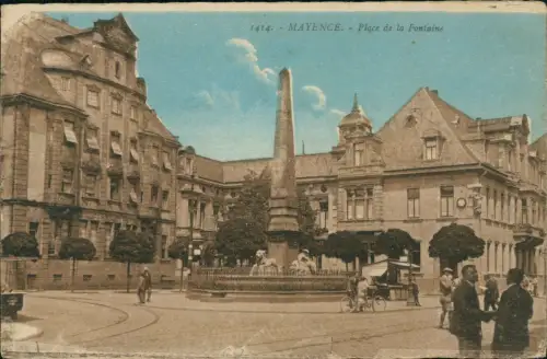 Ansichtskarte Mainz Stadtteilansicht Brunnenplatz Place de la Fontaine 1919