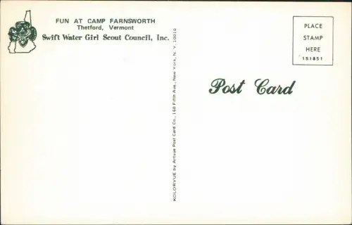 Postcard Thetford Vermont Fun at Camp Farnsworth 1973