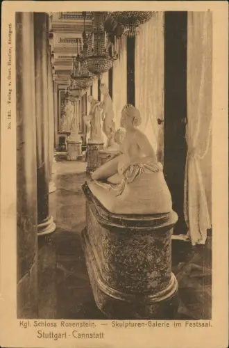 Cannstatt-Stuttgart Schloss Rosenstein Skulpturen-Galerie im Festsaal. 1915