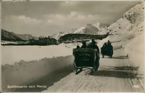 Ansichtskarte Maloja-Stampa Schlittenpartie Winter 1937