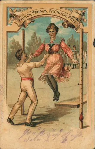 .Deutschland FRISCH FROMM FRÖHLICH, FREI Turner und Turnerin Künstlerkarte 1900